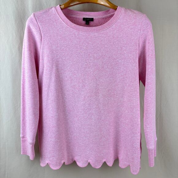 Talbots Heather Pink Scallop Hem Crew Neck Knit Pullover Sweatshirt Petite Med - Picture 1 of 12